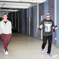 　球場入りしたスミスとマンシー（ロサンゼルス・ドジャース提供）