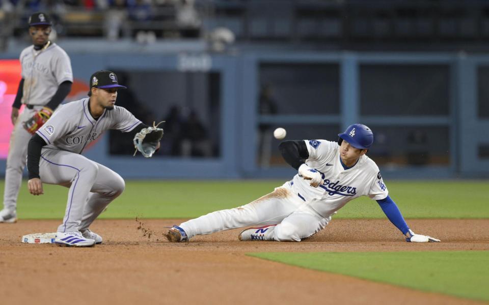 　３回、二盗を決めてメジャー通算１５０盗塁に到達した大谷