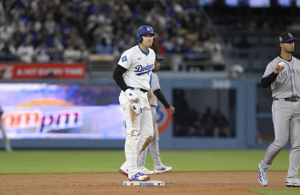 　３回、二盗を決めてメジャー通算１５０盗塁に到達した大谷