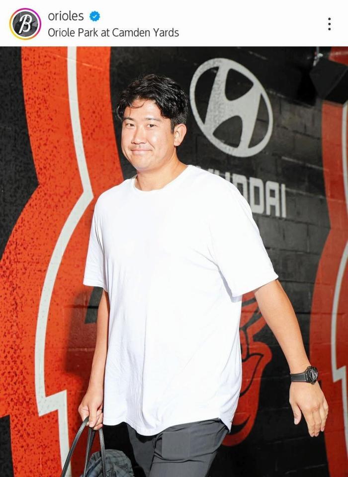 　球場入りした菅野。オリオールズのインスタグラム（ｏｒｉｏｌｅｓ）より