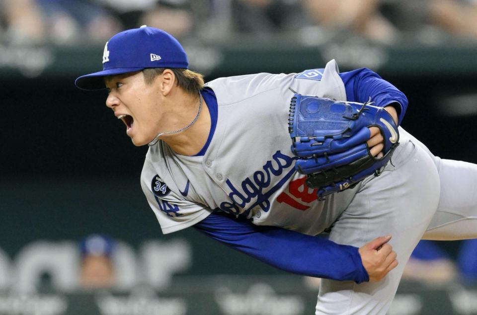 　レンジャーズ戦に先発したドジャース・山本（共同）