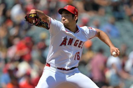 　ジャイアンツ戦に先発したエンゼルス・菊池＝アナハイム（ゲッティ＝共同）
