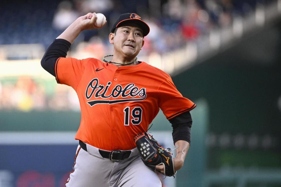 　ナショナルズ戦に先発したオリオールズ・菅野（イマジンイメージズ・ロイター＝共同）