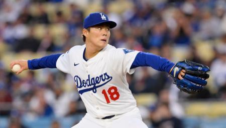 　パイレーツ戦に先発したドジャース・山本＝ロサンゼルス（共同）