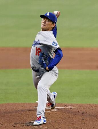 　ブレーブス戦に先発したドジャース・山本（共同）