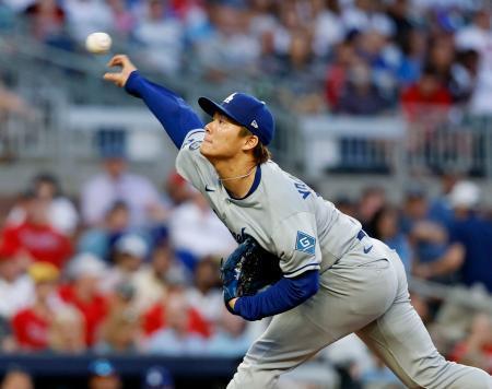 　ブレーブス戦に先発し、６回を１安打無失点の好投で４勝目を挙げたドジャース・山本＝アトランタ（共同）