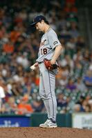 　４月２９日、アストロズ戦の８回に登板したタイガースの前田（ゲッティ＝共同）