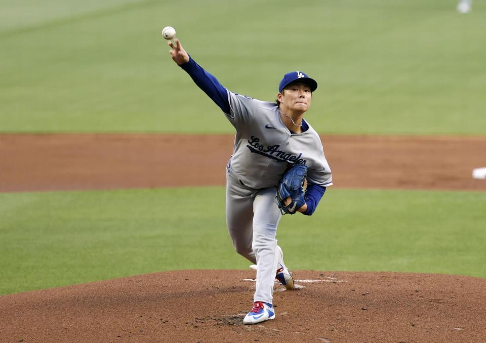 　ブレーブス戦に先発したドジャース・山本（共同）