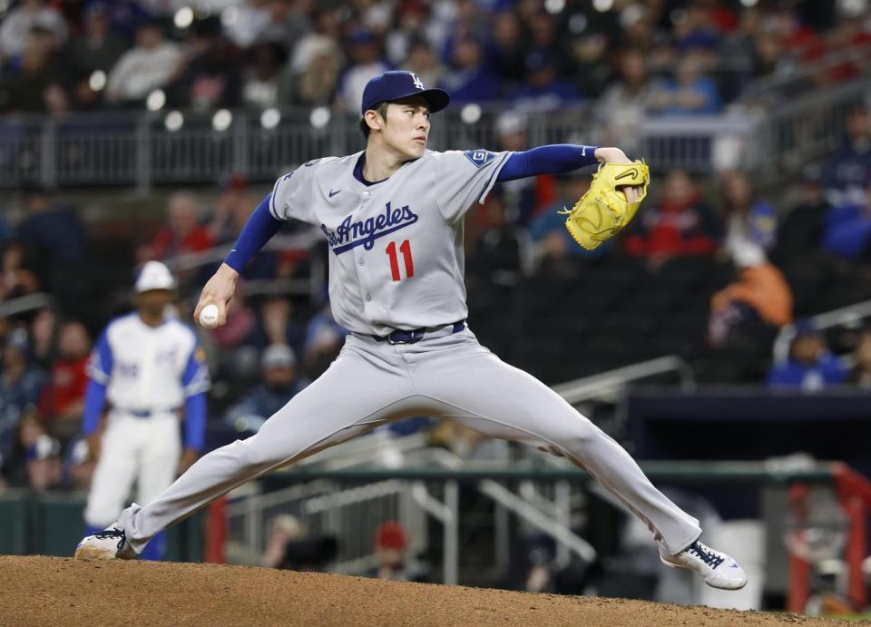 　ブレーブス戦に先発し、５回６安打３失点でメジャー初勝利を挙げたドジャース・佐々木（共同）