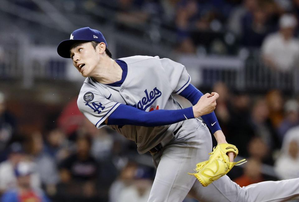 　ブレーブス戦に先発し、５回６安打３失点でメジャー初勝利を挙げたドジャース・佐々木（共同）