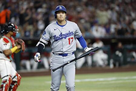 　ダイヤモンドバックス戦の７回、空振り三振に倒れたドジャース・大谷（共同）
