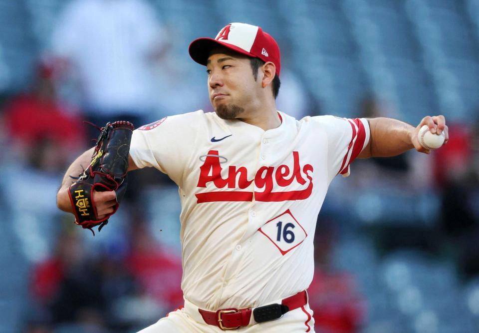 　ブルージェイズ戦に先発したエンゼルス・菊池（イマジンイメージズ・ロイター＝共同）