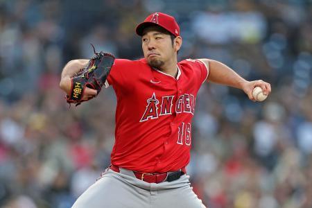 　パドレス戦に先発したエンゼルス・菊池＝サンディエゴ（ゲッティ＝共同）