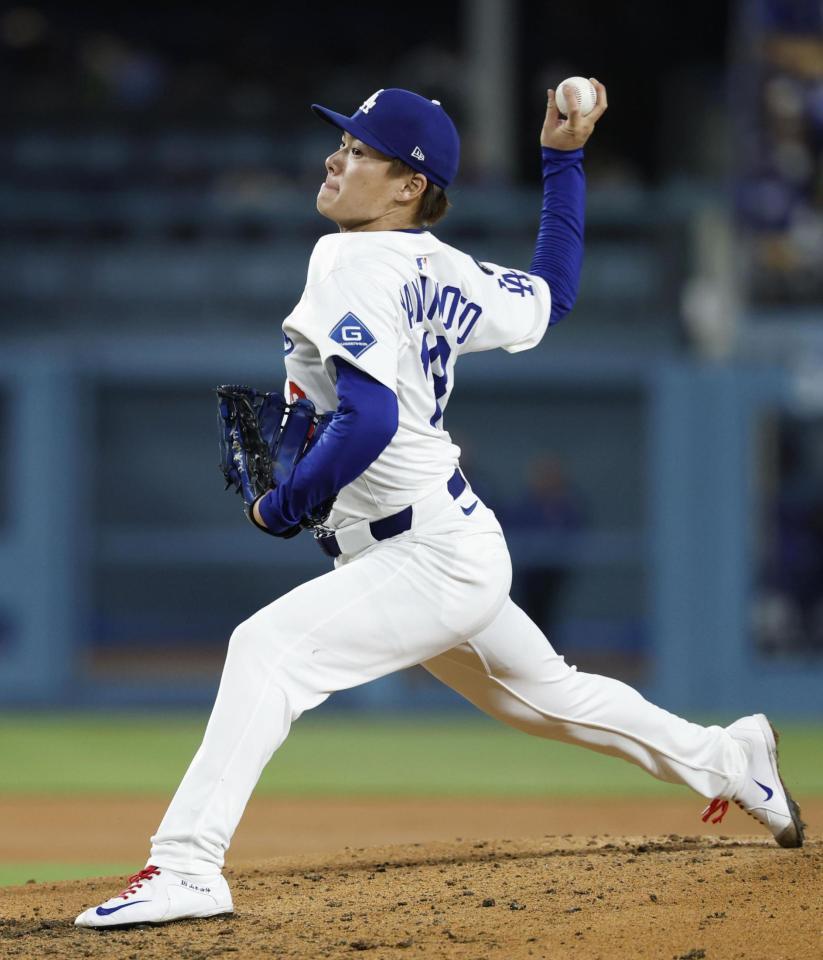 　アスレチックス戦に先発し６回３失点で５勝目を挙げたドジャース・山本（共同）