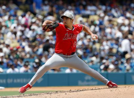 　ドジャース戦に先発したエンゼルス・菊池＝ロサンゼルス（共同）