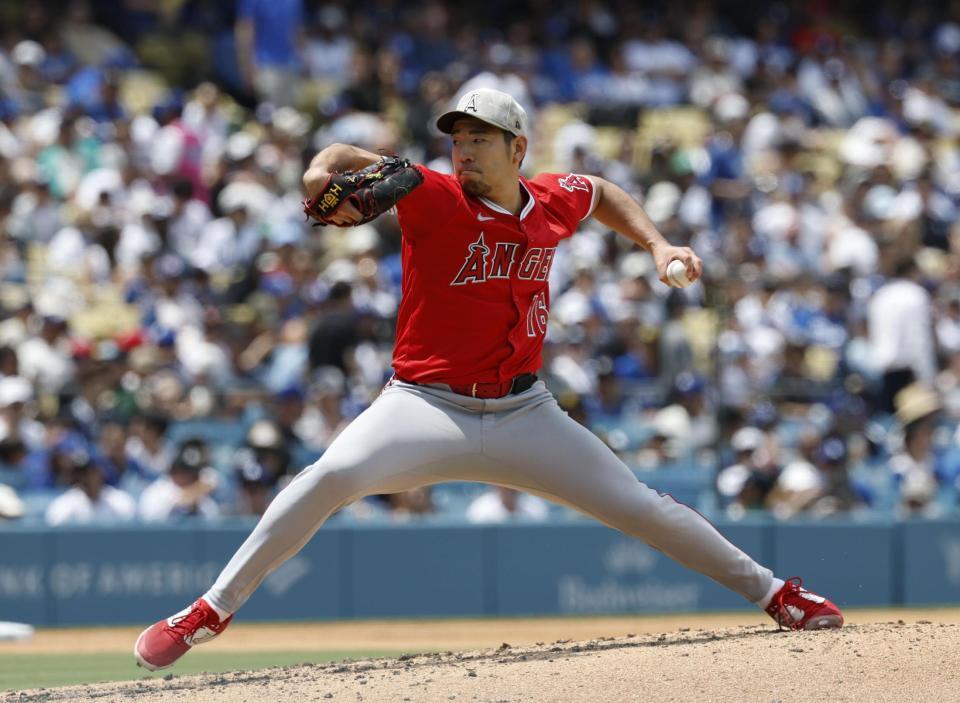 　ドジャース戦に先発したエンゼルス・菊池＝ロサンゼルス（共同）