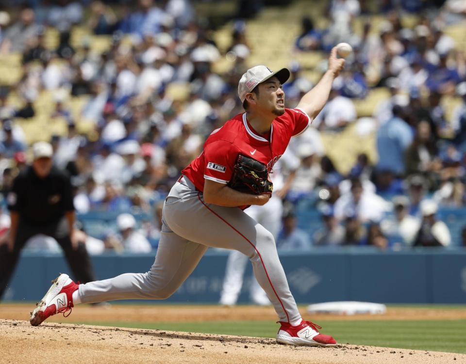 　ドジャース戦に先発したエンゼルス・菊池＝ロサンゼルス（共同）