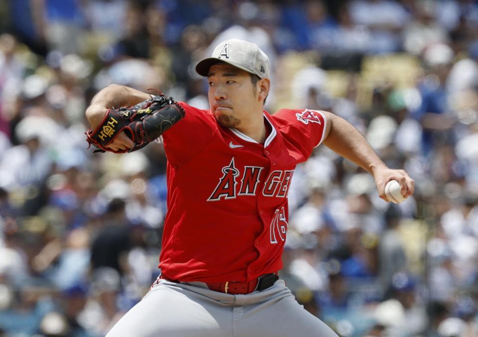 　ドジャース戦に先発したエンゼルス・菊池＝ロサンゼルス（共同）