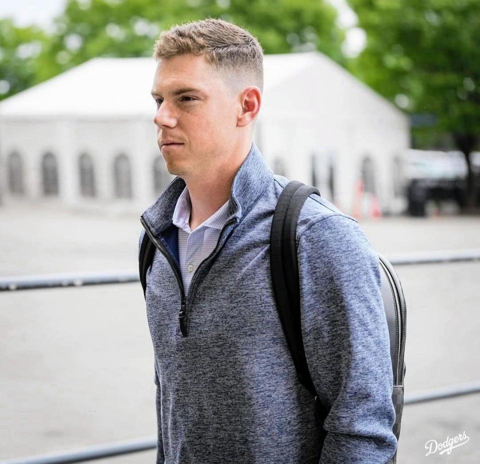 　球場入りしたスミス（ロサンゼルス・ドジャース提供）