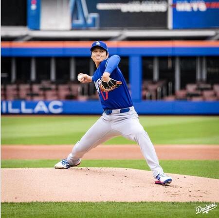 　実戦形式の投球練習に臨んだ大谷翔平（ロサンゼルス・ドジャース提供）