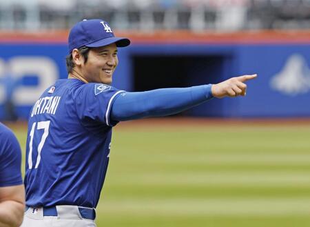 　実戦形式の練習に臨むドジャース・大谷＝ニューヨーク（共同）