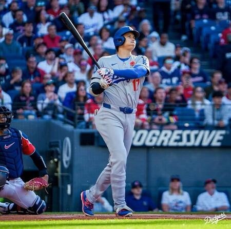 　２試合連続先頭打者ホームランを放った大谷（ロサンゼルス・ドジャース提供）