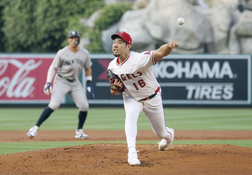 　ヤンキース戦に先発したエンゼルス・菊池。５回を４安打１失点で５敗目を喫した（共同）