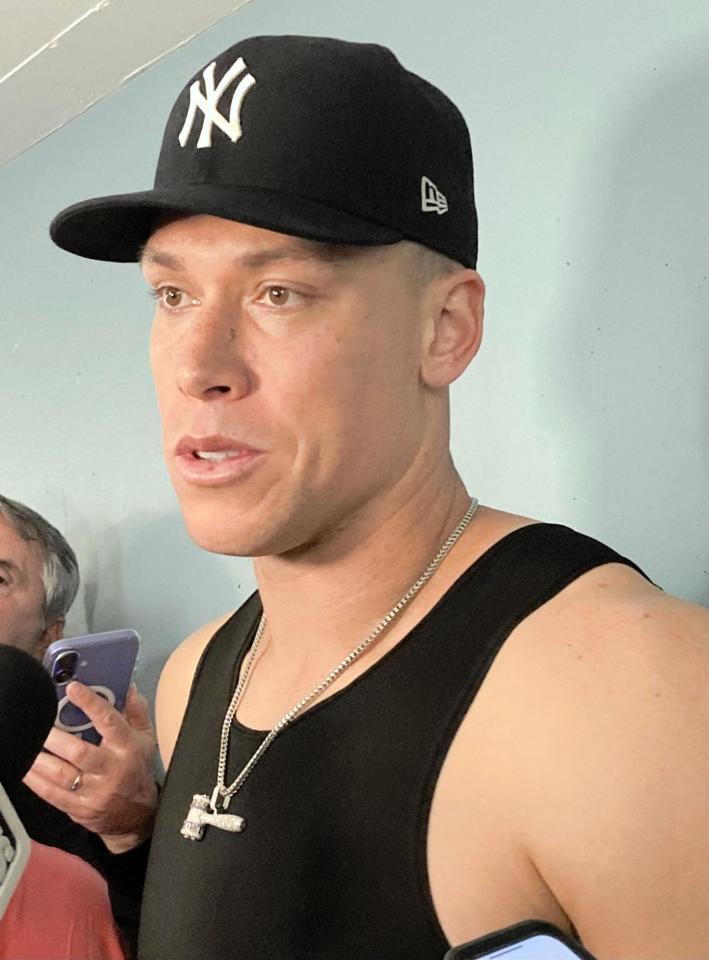 　ドジャース戦後に取材に応じるアーロン・ジャッジ（撮影・小林信行）