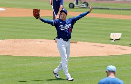 　実戦形式の登板を終えたドジャース・大谷＝ロサンゼルス（共同）