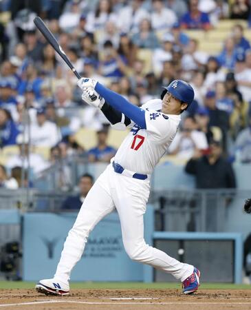 　メッツ戦の１回、中飛に倒れるドジャース・大谷（共同）