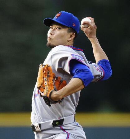 　ロッキーズ戦に先発したメッツ・千賀。６回を１失点で、勝敗は付かなかった＝デンバー（ゲッティ＝共同）