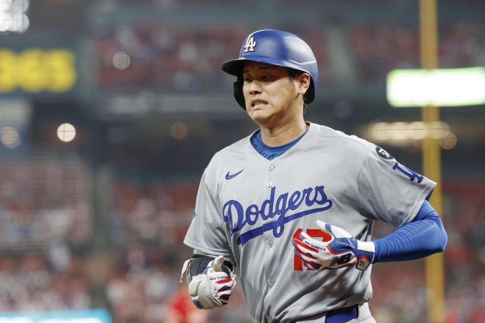 　カージナルス戦の１回、二ゴロに倒れたドジャース・大谷＝セントルイス（共同）