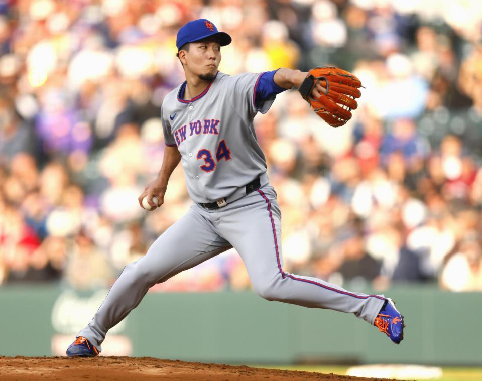 　ロッキーズ戦に先発したメッツ・千賀。６回を１失点で、勝敗は付かなかった＝デンバー（ゲッティ＝共同）