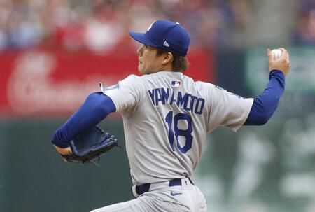 　カージナルス戦に先発したドジャース・山本。６回４安打無失点で勝敗は付かなかった（共同）