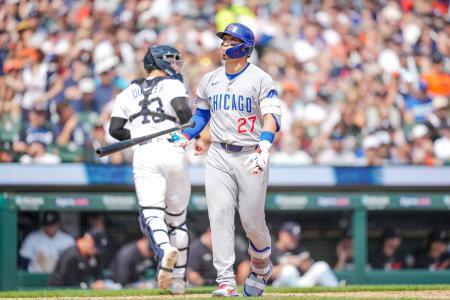 　タイガース戦の８回、空振り三振に倒れたカブス・鈴木＝デトロイト（ゲッティ＝共同）