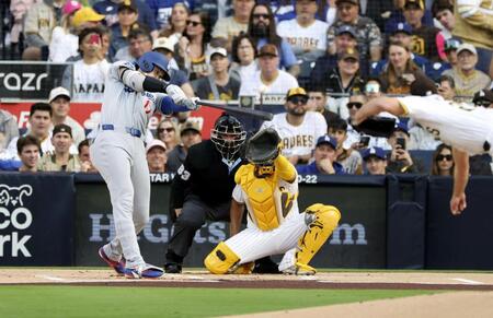 　１回、二塁打を放つドジャース・大谷（共同）