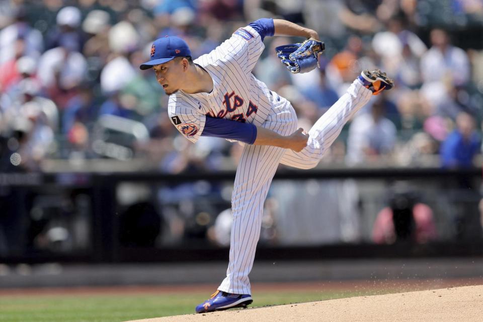 　ナショナルズ戦に先発し、５回２／３を１安打無失点で７勝目を挙げたメッツ・千賀（イマジンイメージズ・ロイター＝共同）