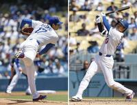 　ナショナルズ戦に投手として先発で１回を投げ、無安打無失点に封じた大谷。８回には26号２ランを放つ（右）など投打で活躍した（共同）