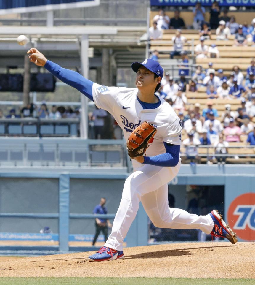 　ナショナルズ戦に先発登板し、１回を無安打無失点に封じた大谷（共同）