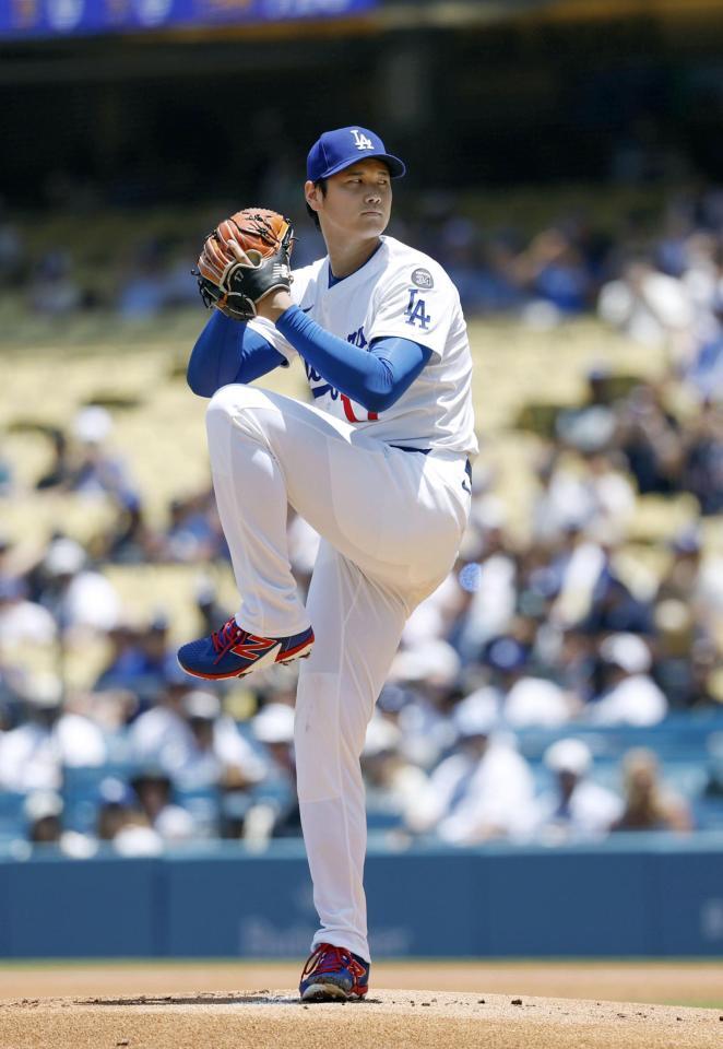 　ナショナルズ戦に先発登板し、１回を無安打無失点に封じた大谷（共同）