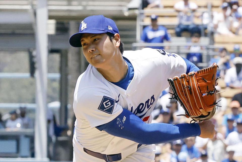 　ナショナルズ戦に先発登板し、１回を無安打無失点に封じた大谷（共同）