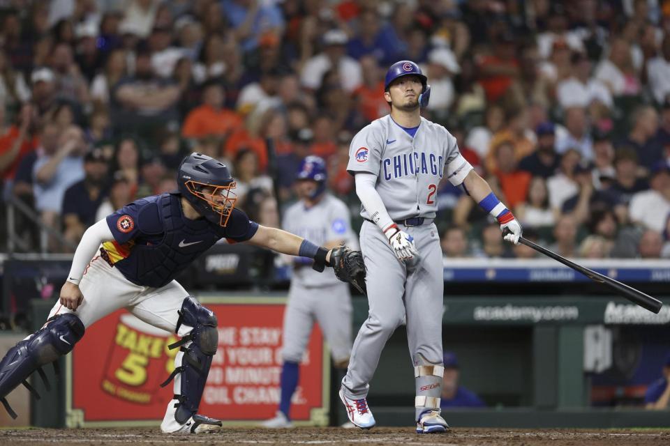 　アストロズ戦の８回、空振り三振に倒れたカブス・鈴木＝ヒューストン（ゲッティ＝共同）