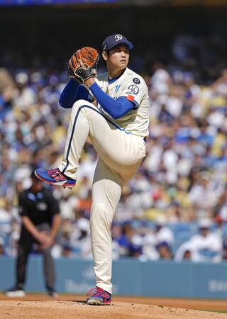 　アストロズ戦に先発登板したドジャース・大谷＝ロサンゼルス（共同）