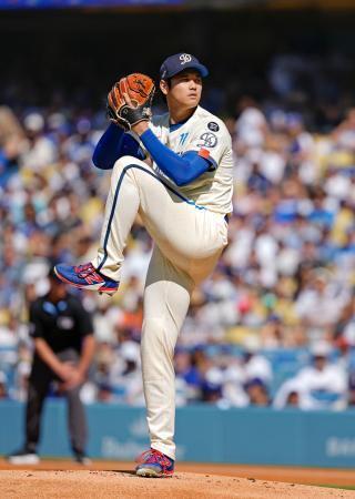 　アストロズ戦に先発登板したドジャース・大谷＝ロサンゼルス（共同）