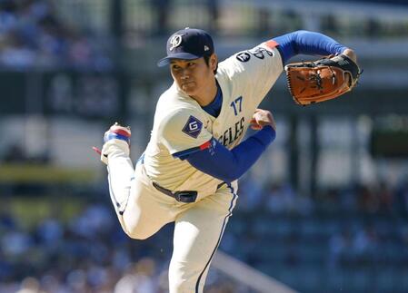 　アストロズ戦に先発登板したドジャース・大谷。２回を投げて１安打無失点、３奪三振だった＝ロサンゼルス（共同）