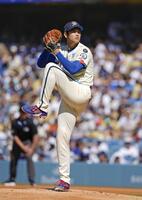 　アストロズ戦に先発登板したドジャース・大谷＝ロサンゼルス（共同）