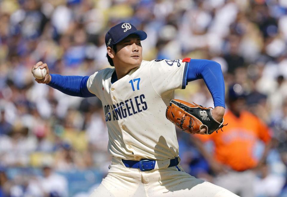 　アストロズ戦に先発登板したドジャース・大谷＝ロサンゼルス（共同）