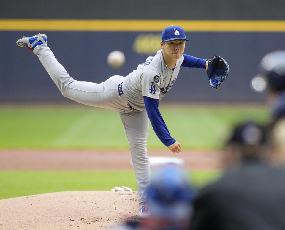 　ブルワーズ戦に先発したドジャース・山本＝ミルウォーキー（共同）