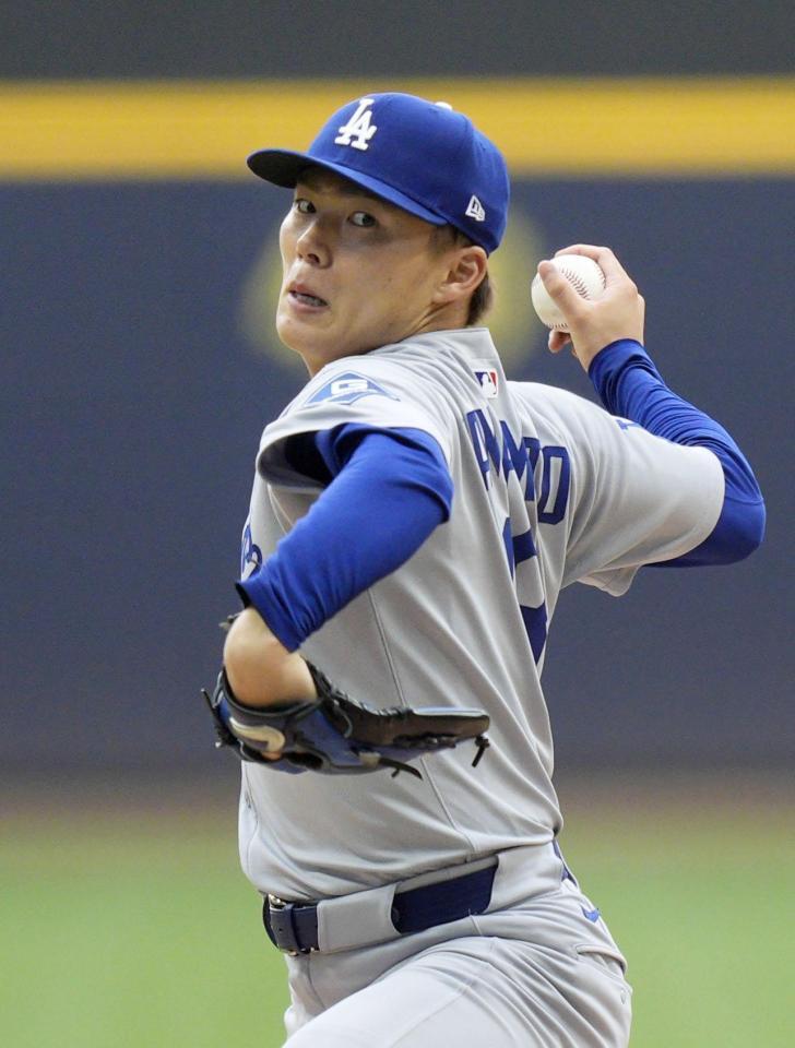 　ブルワーズ戦に先発したドジャース・山本＝ミルウォーキー（共同）
