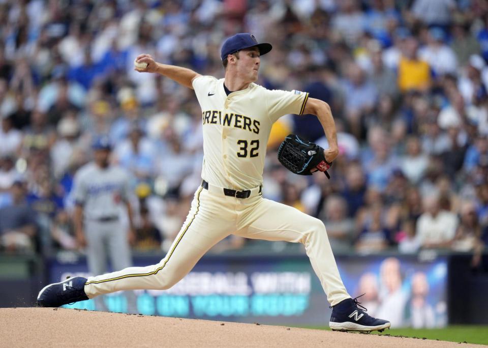 　ドジャース戦に先発したブルワーズのミジオロウスキー（共同）